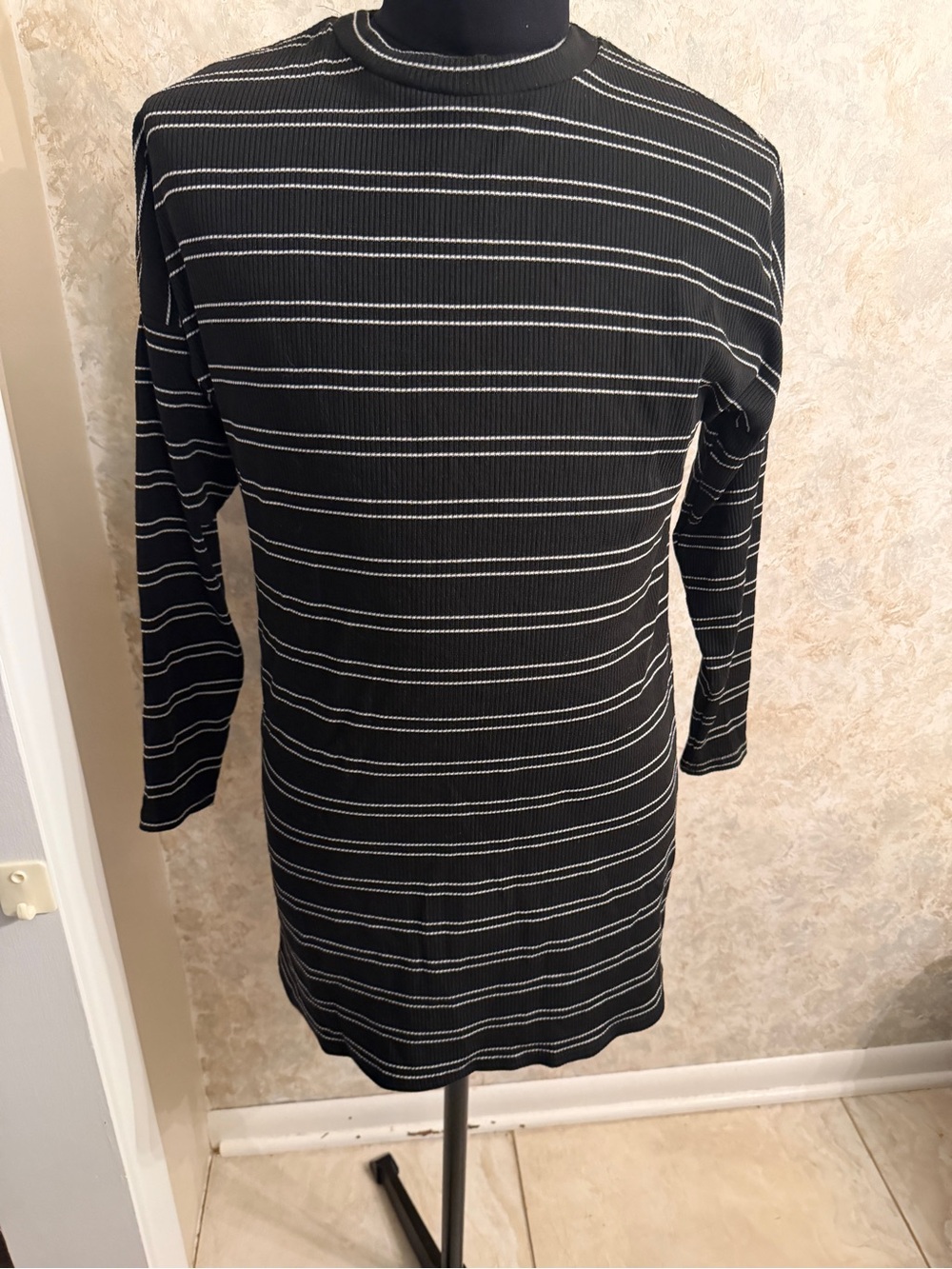 Miss Selfridge black Striped Long-Sleeve Ribbed Knit Dress